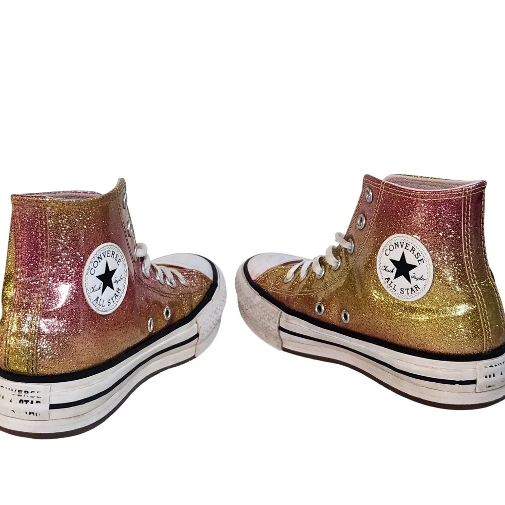 CONVERSE Chuck Taylor All Star High Top Shoe Youth 3 Pink Gold Girls Glitter‎